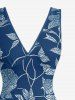 Robe hawaïenne à imprimé floral et branches, fendue et à volants - Bleu profond XS