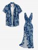 Robe hawaïenne à imprimé floral et branches, fendue et à volants - Bleu profond XS