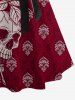 Robe trapèze grande taille à imprimé tête de mort, rose, fleurs et feuilles, style hawaïen, boutonnée et avec ceinture amovible - Rouge foncé S