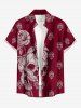 Chemise hawaïenne à poches boutons, imprimé tête de mort, rose et feuilles, grande taille, pour hommes - Rouge Vineux 2XL