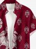 Chemise hawaïenne à poches boutons, imprimé tête de mort, rose et feuilles, grande taille, pour hommes - Rouge Vineux 6XL