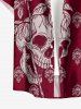 Chemise hawaïenne à poches boutons, imprimé tête de mort, rose et feuilles, grande taille, pour hommes - Rouge Vineux 6XL