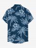 Chemise à poches boutonnées grande taille pour homme, imprimée de feuilles tropicales de cocotiers et d'hibiscus, style hawaïen. - Bleu profond 2XL