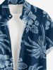 Chemise à poches boutonnées grande taille pour homme, imprimée de feuilles tropicales de cocotiers et d'hibiscus, style hawaïen. - Bleu profond 2XL