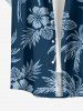 Chemise à poches boutonnées grande taille pour homme, imprimée de feuilles tropicales de cocotiers et d'hibiscus, style hawaïen. - Bleu profond 2XL