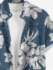 Chemise à poches boutons grande taille pour homme, imprimée de fleurs d'hibiscus et de feuilles tropicales, style hawaïen. - Bleu profond 4XL