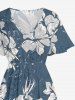 Robe midi trapèze grande taille à imprimé floral tropical et hibiscus, style hawaïen, avec poches fendues - Bleu profond 4X