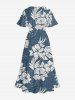 Robe midi trapèze grande taille à imprimé floral tropical et hibiscus, style hawaïen, avec poches fendues - Bleu profond 4X