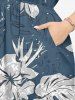 Robe midi trapèze grande taille à imprimé floral tropical et hibiscus, style hawaïen, avec poches fendues - Bleu profond 4X