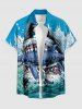 Chemise hawaïenne grande taille pour homme, imprimé requins et vagues, avec boutons et poche. - Bleu clair S