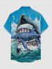 Chemise hawaïenne grande taille pour homme, imprimé requins et vagues, avec boutons et poche. - Bleu clair 2XL