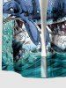 Chemise hawaïenne grande taille pour homme, imprimé requins et vagues, avec boutons et poche. - Bleu clair 2XL