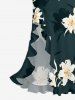 Robe hawaïenne à imprimé feuilles et fleurs d'hibiscus, volants et fente cache-cœur - Bleu profond XS