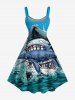 Robe débardeur hawaïenne grande taille à imprimé requins et vagues - Bleu clair L
