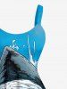 Robe débardeur hawaïenne grande taille à imprimé requins et vagues - Bleu clair L