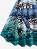 Robe débardeur hawaïenne grande taille à imprimé requins et vagues - Bleu clair L