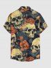 Chemise hawaïenne grande taille pour homme, à imprimé tête de mort, fleurs et feuilles, boutons et poche. - Bleu profond S