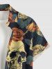 Chemise hawaïenne grande taille pour homme, à imprimé tête de mort, fleurs et feuilles, boutons et poche. - Bleu profond S