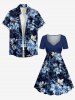 Robe hawaïenne grande taille à imprimé floral tie-dye et ceinture cintrée - Bleu profond XS