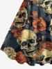 Robe débardeur hawaïenne grande taille à imprimé tête de mort, fleurs et feuilles - Bleu profond 3X