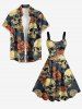 Robe débardeur hawaïenne grande taille à imprimé tête de mort, fleurs et feuilles - Bleu profond 3X