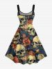 Robe débardeur hawaïenne grande taille à imprimé tête de mort, fleurs et feuilles - Bleu profond 3X