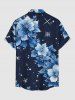 Chemise hawaïenne grande taille pour homme, imprimé 3D fleurs galaxie pailletées, boutons et poche - Bleu profond 2XL