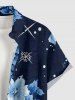 Chemise hawaïenne grande taille pour homme, imprimé 3D fleurs galaxie pailletées, boutons et poche - Bleu profond 2XL