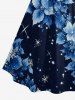Robe hawaïenne grande taille à imprimé floral galaxie pailleté 3D, froncée et à bretelles croisées. - Bleu profond XXS