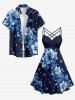 Robe hawaïenne grande taille à imprimé floral galaxie pailleté 3D, froncée et à bretelles croisées. - Bleu profond XXS