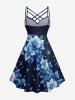 Robe hawaïenne grande taille à imprimé floral galaxie pailleté 3D, froncée et à bretelles croisées. - Bleu profond XS