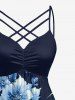 Robe hawaïenne grande taille à imprimé floral galaxie pailleté 3D, froncée et à bretelles croisées. - Bleu profond XS