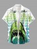 Shark Swimmer Letters Print Buttons Pocket Hawaii Shirt For Men -  