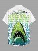 Chemise hawaïenne grande taille pour homme, à boutons et poche, avec imprimé requin nageur et lettres. Motif : requins. - Vert 2XL