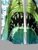 Chemise hawaïenne grande taille pour homme, à boutons et poche, avec imprimé requin nageur et lettres. Motif : requins. - Vert 2XL