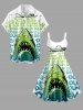 Robe débardeur hawaïenne imprimée requin nageur grande taille - Vert 1X