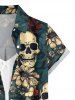 Chemise hawaïenne pour femme à imprimé tête de mort, fleurs et feuilles, boutons et poche. - Turquoise Foncée M