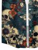 Chemise hawaïenne pour femme à imprimé tête de mort, fleurs et feuilles, boutons et poche. - Turquoise Foncée M