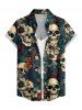 Chemise hawaïenne pour femme à imprimé tête de mort, fleurs et feuilles, boutons et poche. - Turquoise Foncée 2XL