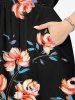 Robe mi-longue hawaïenne fendue à imprimé floral et feuilles grande taille - Noir M