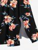 Robe mi-longue hawaïenne fendue à imprimé floral et feuilles grande taille - Noir M