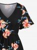 Robe mi-longue hawaïenne fendue à imprimé floral et feuilles grande taille - Noir M