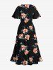 Robe mi-longue hawaïenne fendue à imprimé floral et feuilles grande taille - Noir M