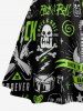 Plus Size Skull Guitar Print Hawaii Rock and Roll Lace Up A Line Dress - Vert L