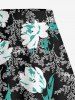 Jupe trapèze fendue hawaïenne à imprimé fleurs et feuilles grande taille - Noir S