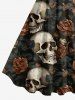 Skull Flower Leaf Print Hawaii A Line Dress -  