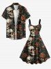 Skull Flower Leaf Print Hawaii A Line Dress -  