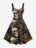Robe hawaïenne grande taille à imprimé tête de mort, fleurs et feuilles - Noir 3X