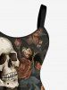 Robe hawaïenne grande taille à imprimé tête de mort, fleurs et feuilles - Noir 3X