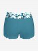 Maillot de bain tankini hawaïen à imprimé fleurs et feuilles, dos nu et jambes courtes, style torsadé. - Turquoise 3X